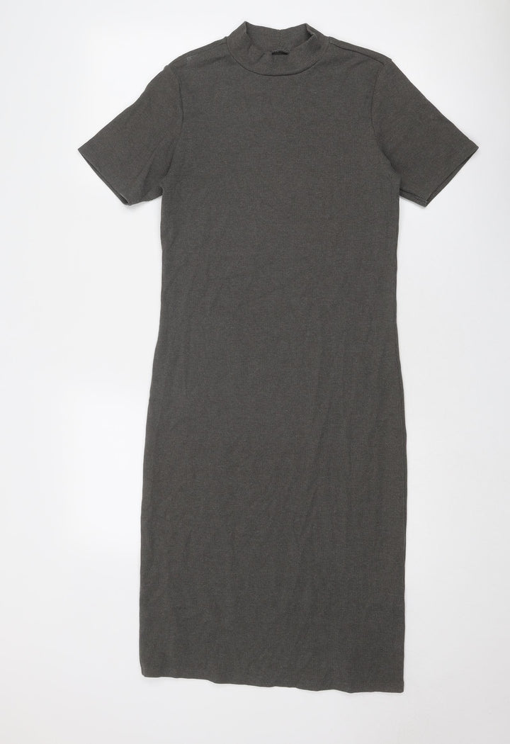 Brave Soul Womens Grey Cotton Bodycon Size M Mock Neck Pullover