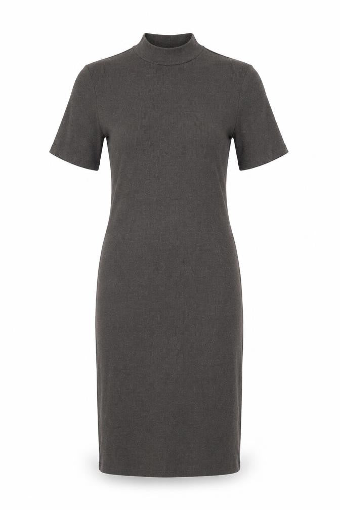 Front view of Brave Soul women’s grey cotton bodycon, size M, mock neck pullover
