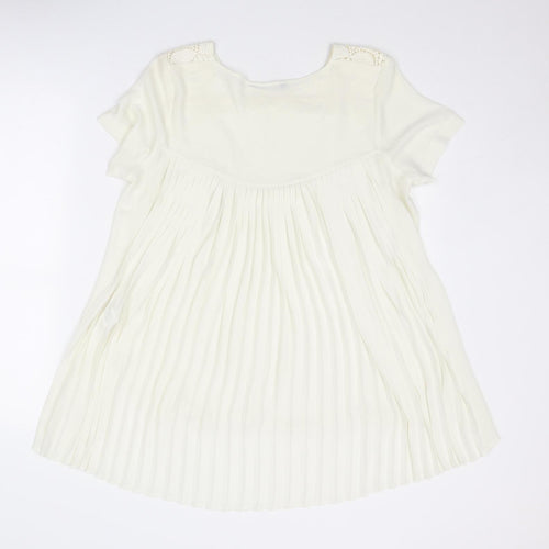 Marks and Spencer Womens Ivory Polyester Basic Blouse Size 12 Round Neck - Crochet Detail