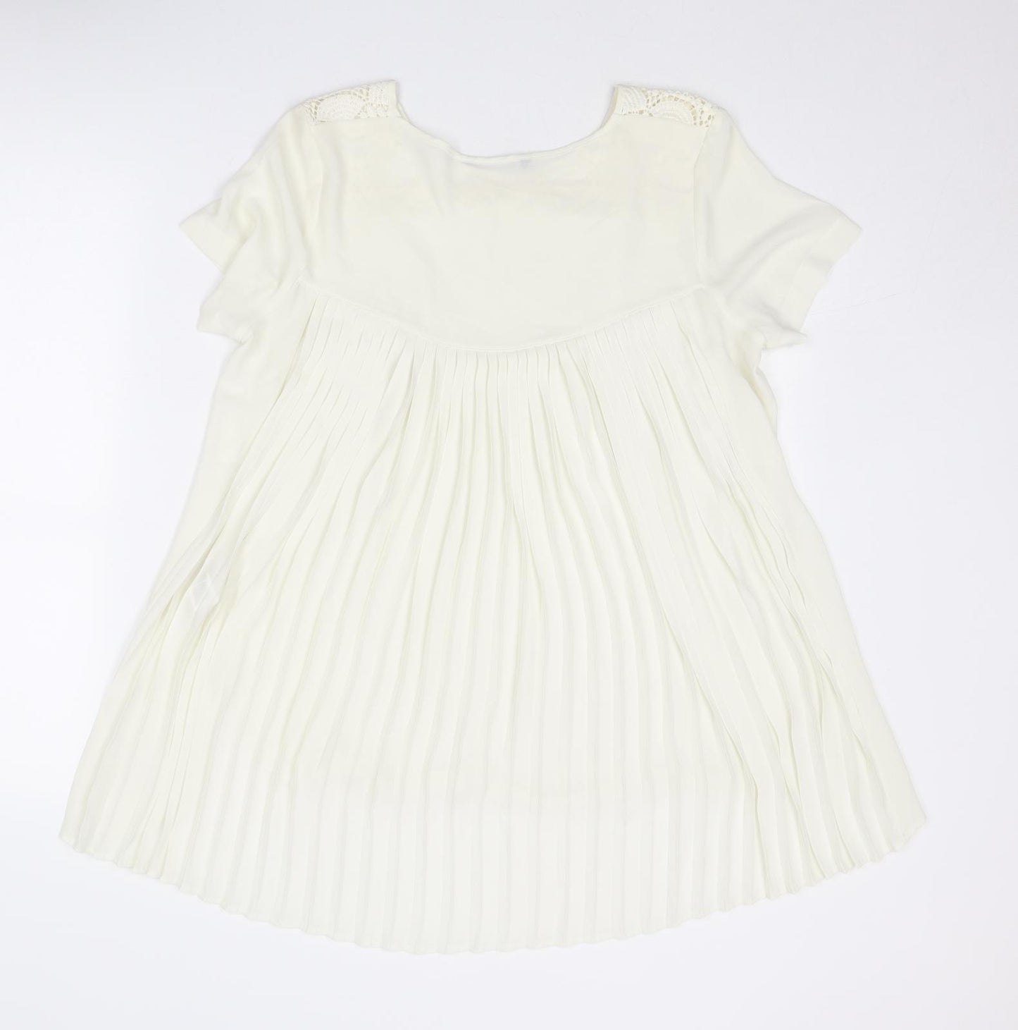 Marks and Spencer Womens Ivory Polyester Basic Blouse Size 12 Round Neck - Crochet Detail