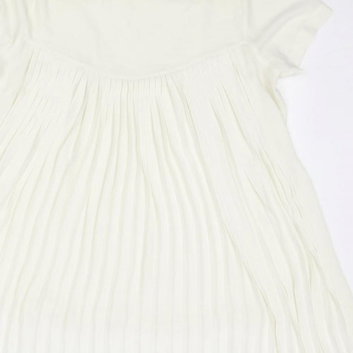 Marks and Spencer Womens Ivory Polyester Basic Blouse Size 12 Round Neck - Crochet Detail