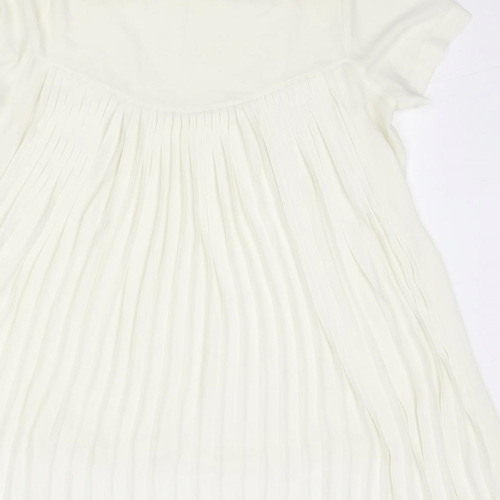 Marks and Spencer Womens Ivory Polyester Basic Blouse Size 12 Round Neck - Crochet Detail