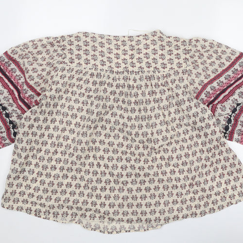 Per Una Womens Beige Geometric Cotton Basic Blouse Size L V-Neck