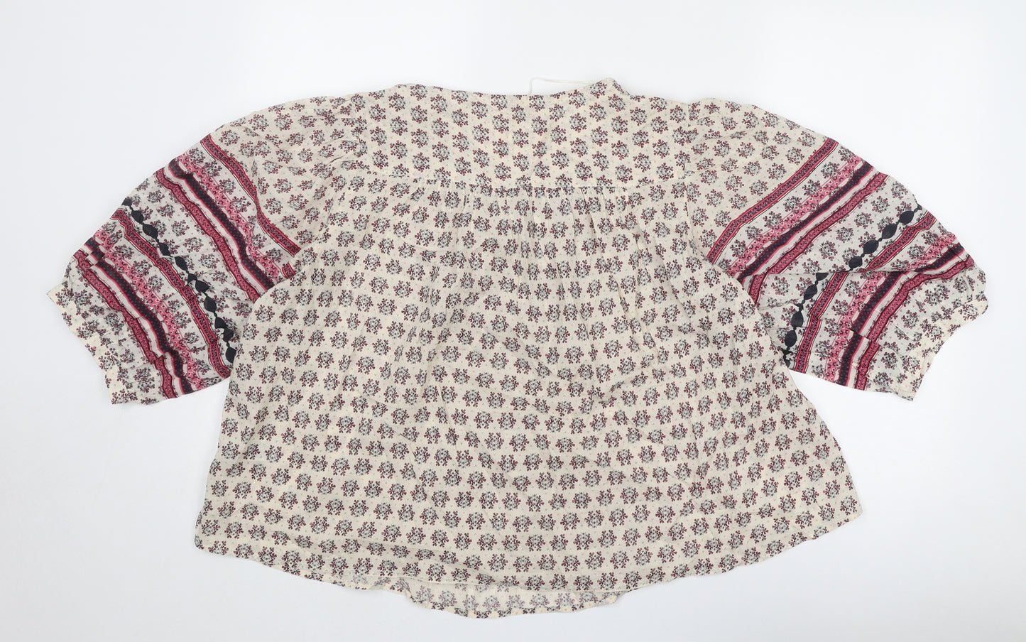 Per Una Womens Beige Geometric Cotton Basic Blouse Size L V-Neck