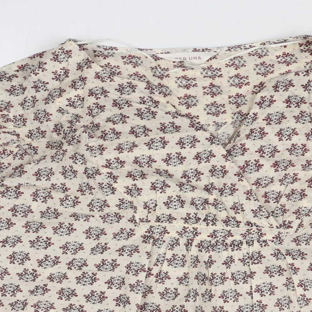 Per Una Womens Beige Geometric Cotton Basic Blouse Size L V-Neck