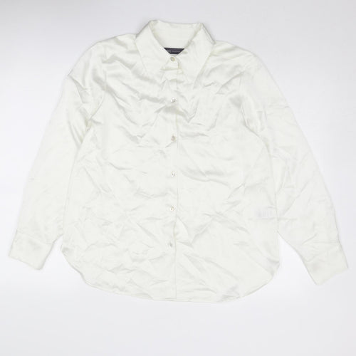 Marks and Spencer Womens Ivory Polyester Basic Button-Up Size 12 Collared