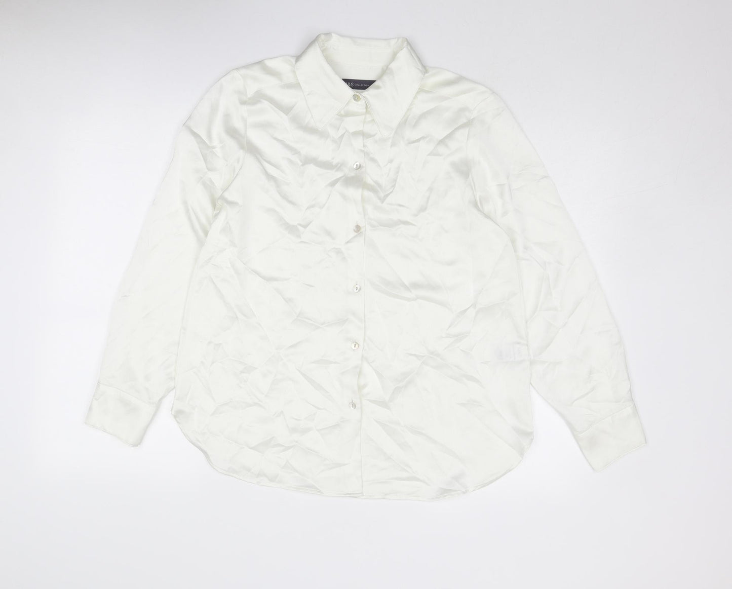 Marks and Spencer Womens Ivory Polyester Basic Button-Up Size 12 Collared
