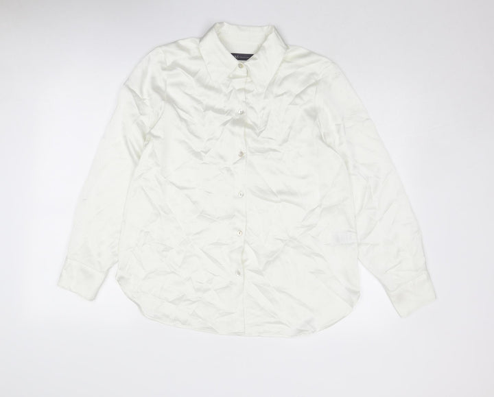 Marks and Spencer Womens Ivory Polyester Basic Button-Up Size 12 Collared