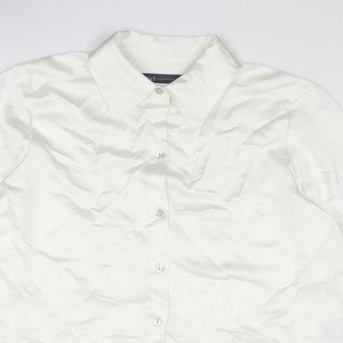 Marks and Spencer Womens Ivory Polyester Basic Button-Up Size 12 Collared