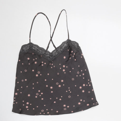 Marks and Spencer Womens Grey Geometric Polyester Camisole Tank Size 8 V-Neck - Star Print, Lace Details