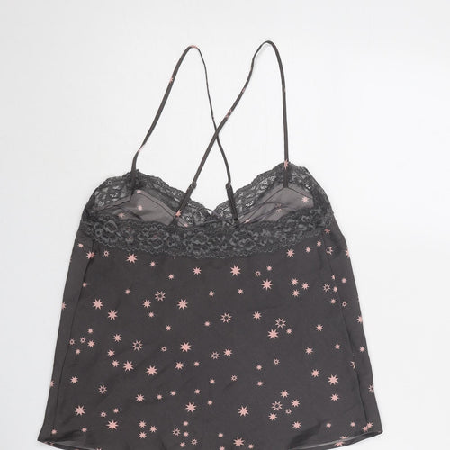 Marks and Spencer Womens Grey Geometric Polyester Camisole Tank Size 8 V-Neck - Star Print, Lace Details
