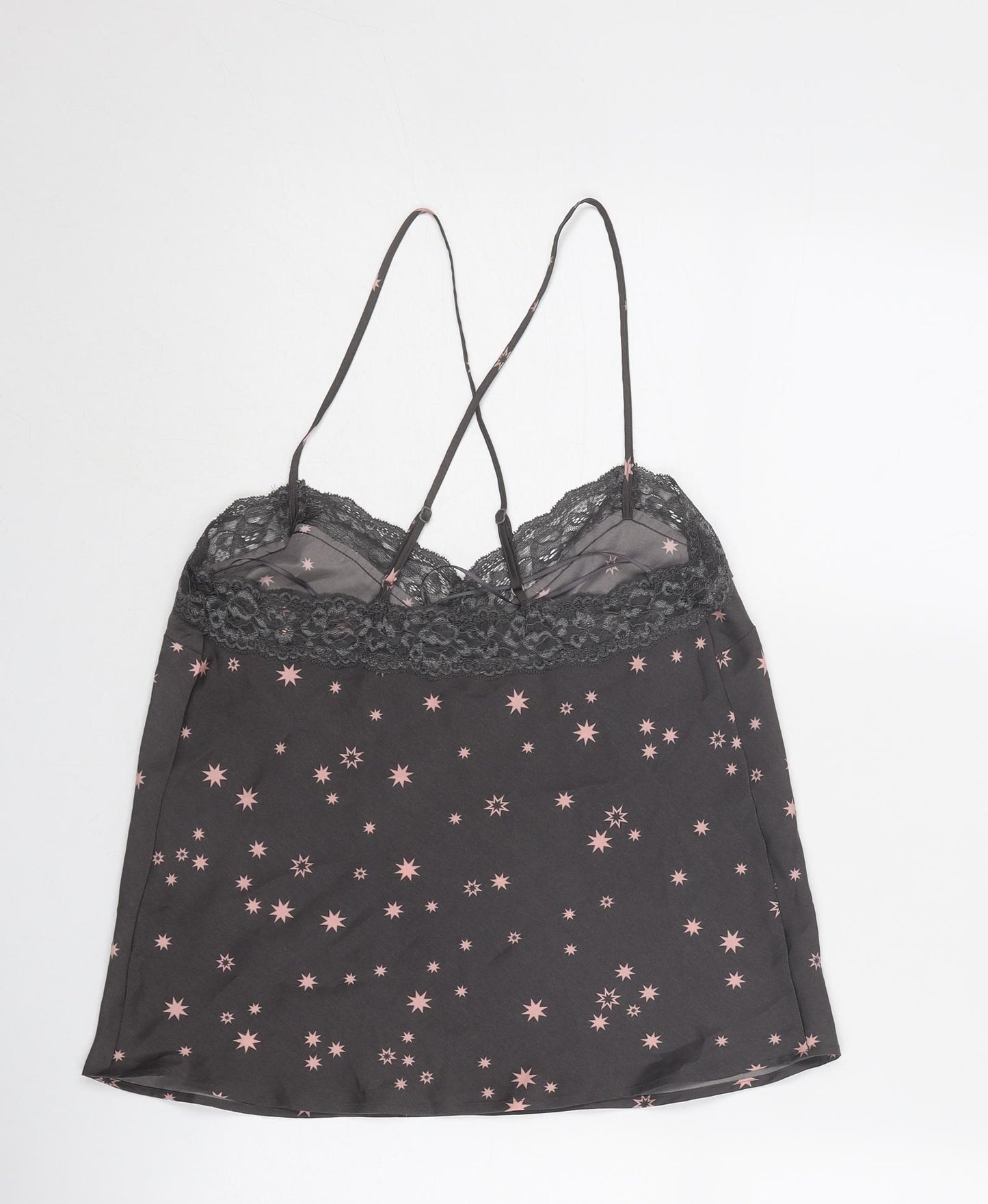 Marks and Spencer Womens Grey Geometric Polyester Camisole Tank Size 8 V-Neck - Star Print, Lace Details