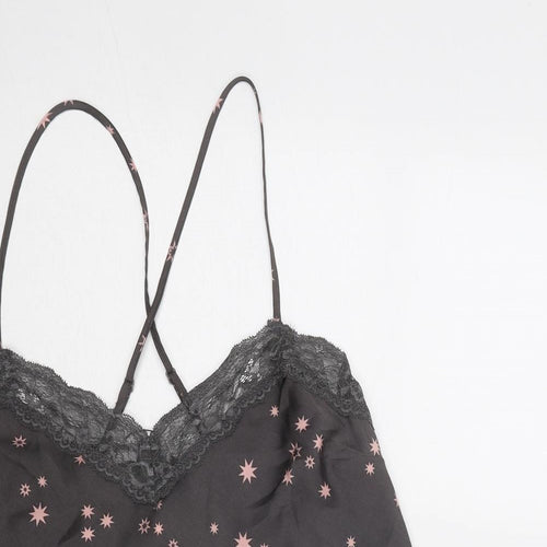 Marks and Spencer Womens Grey Geometric Polyester Camisole Tank Size 8 V-Neck - Star Print, Lace Details