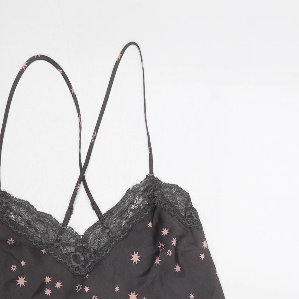 Marks and Spencer Womens Grey Geometric Polyester Camisole Tank Size 8 V-Neck - Star Print, Lace Details