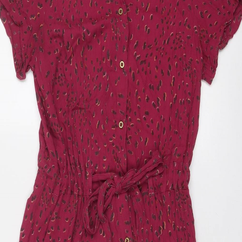 Fat Face Womens Purple Geometric Viscose Shirt Dress Size 10 Collared Button