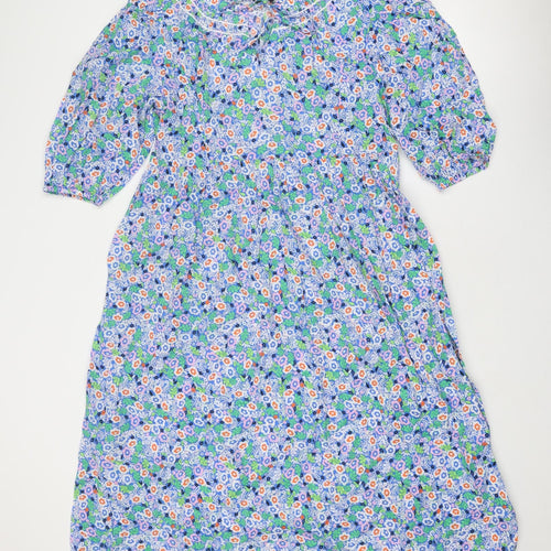 Marks and Spencer Womens Multicoloured Floral Cotton A-Line Size 10 Round Neck Tie