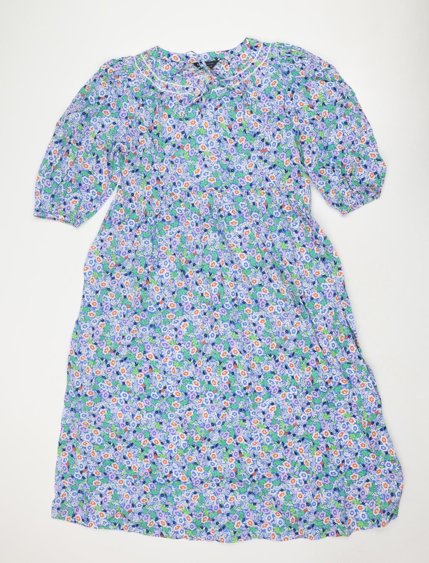 Marks and Spencer Womens Multicoloured Floral Cotton A-Line Size 10 Round Neck Tie