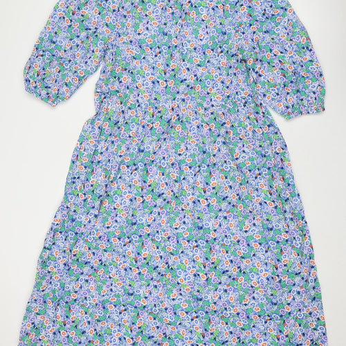 Marks and Spencer Womens Multicoloured Floral Cotton A-Line Size 10 Round Neck Tie