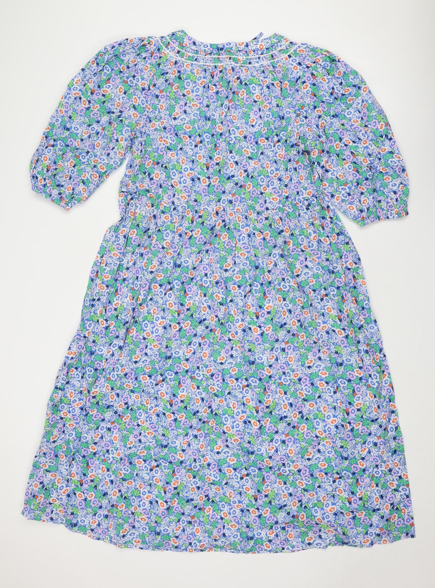 Marks and Spencer Womens Multicoloured Floral Cotton A-Line Size 10 Round Neck Tie