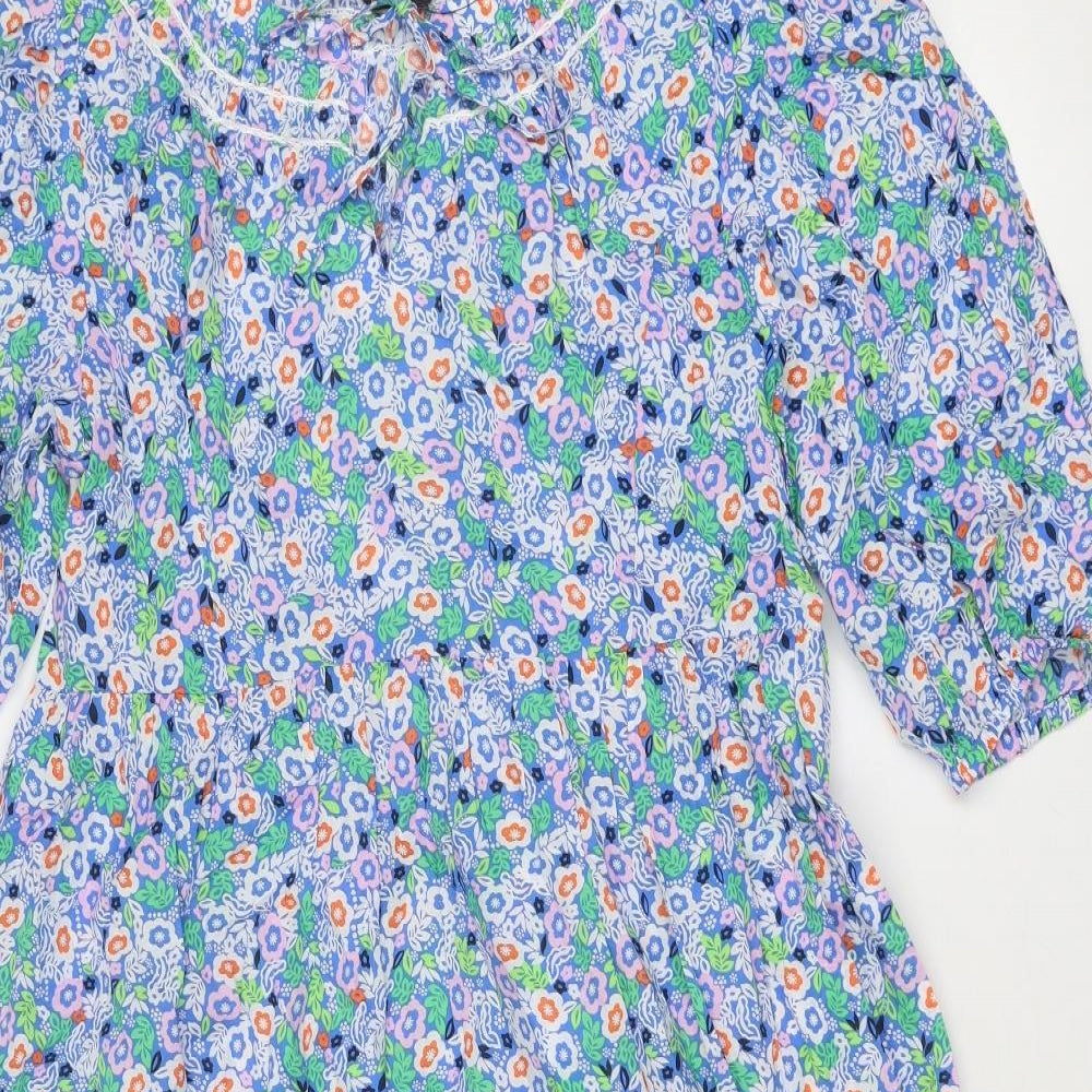 Marks and Spencer Womens Multicoloured Floral Cotton A-Line Size 10 Round Neck Tie