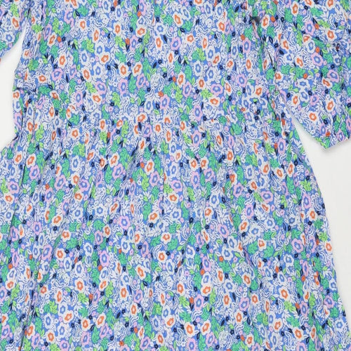 Marks and Spencer Womens Multicoloured Floral Cotton A-Line Size 10 Round Neck Tie
