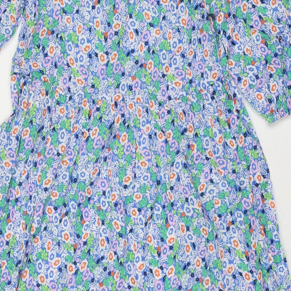 Marks and Spencer Womens Multicoloured Floral Cotton A-Line Size 10 Round Neck Tie