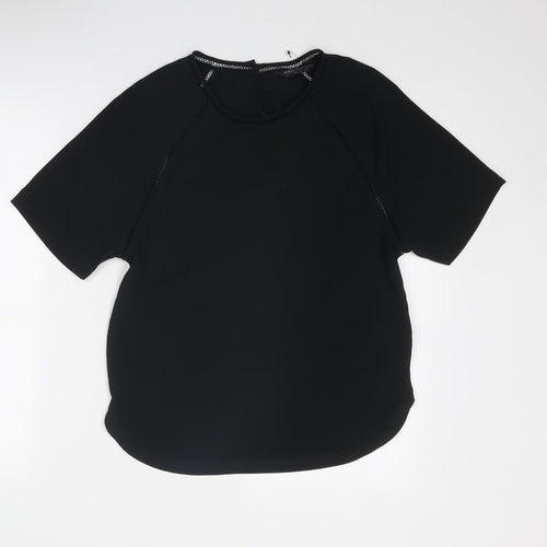 Marks and Spencer Womens Black Polyester Basic Blouse Size 8 Round Neck