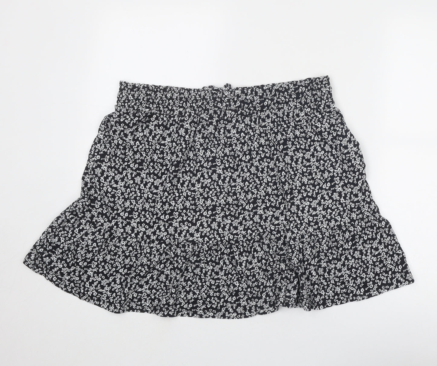 Marks and Spencer Womens Black Floral Cotton Mini Skirt Size 16 Drawstring