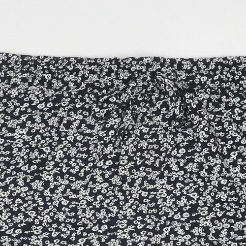 Marks and Spencer Womens Black Floral Cotton Mini Skirt Size 16 Drawstring