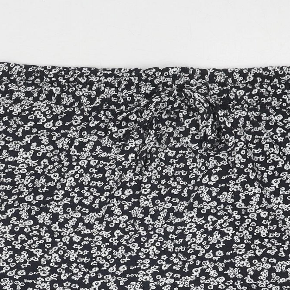 Marks and Spencer Womens Black Floral Cotton Mini Skirt Size 16 Drawstring