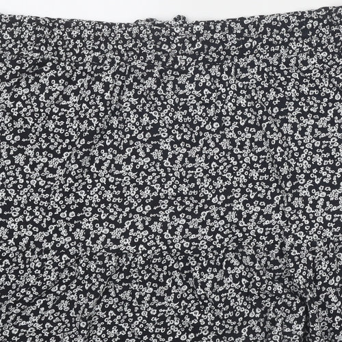 Marks and Spencer Womens Black Floral Cotton Mini Skirt Size 16 Drawstring