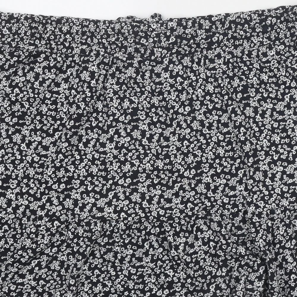 Marks and Spencer Womens Black Floral Cotton Mini Skirt Size 16 Drawstring