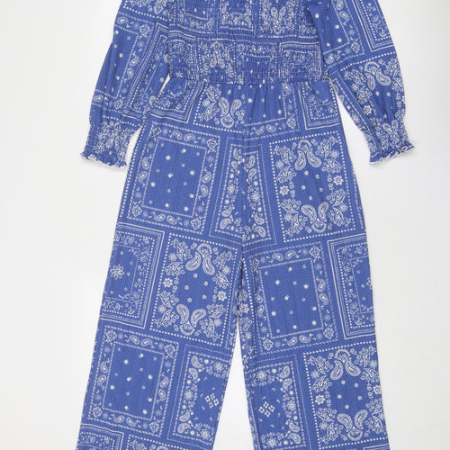 Marks and Spencer Girls Blue Geometric Polyester Jumpsuit One-Piece Size 11-12 Years Pullover