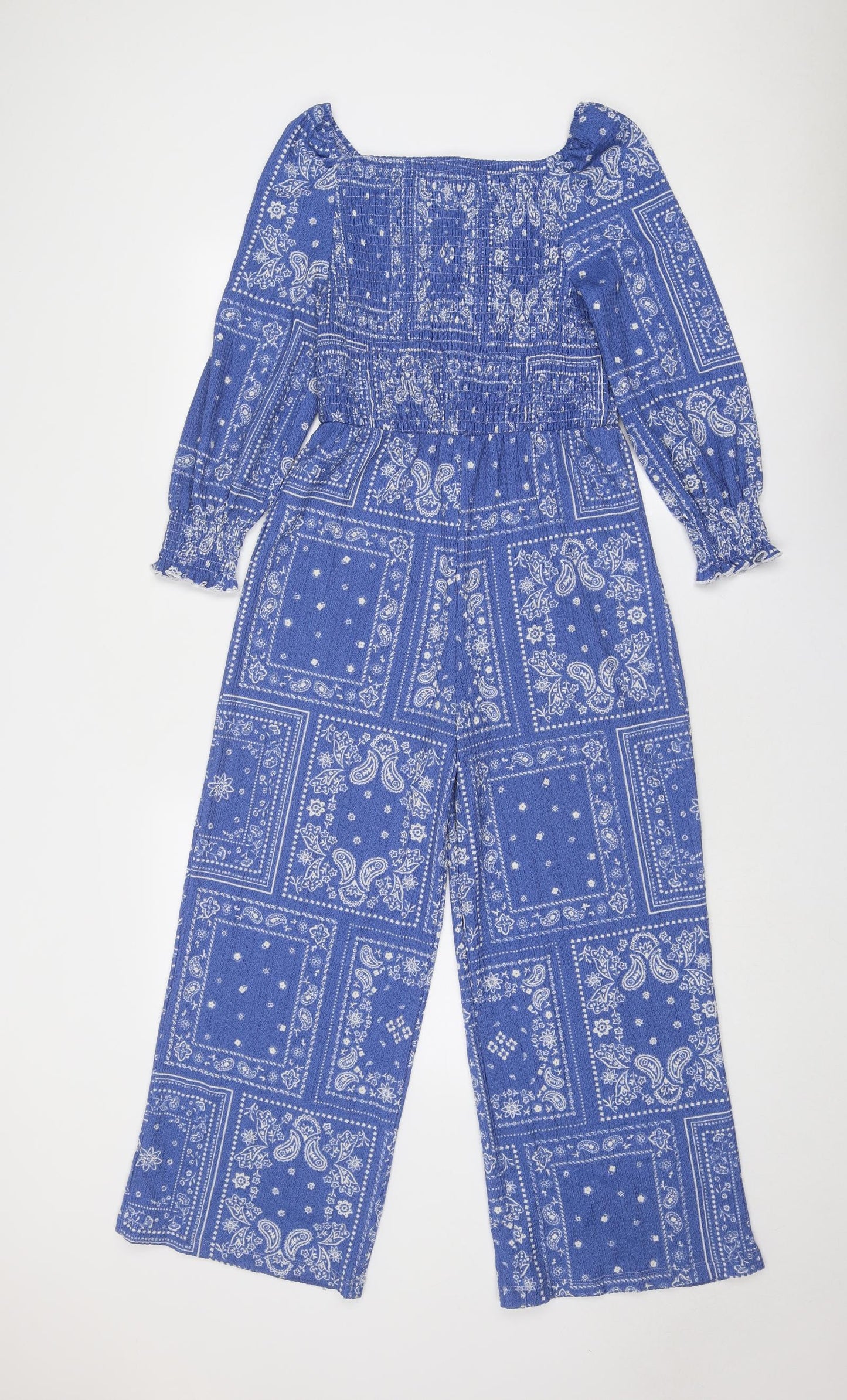 Marks and Spencer Girls Blue Geometric Polyester Jumpsuit One-Piece Size 11-12 Years Pullover