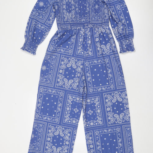 Marks and Spencer Girls Blue Geometric Polyester Jumpsuit One-Piece Size 11-12 Years Pullover