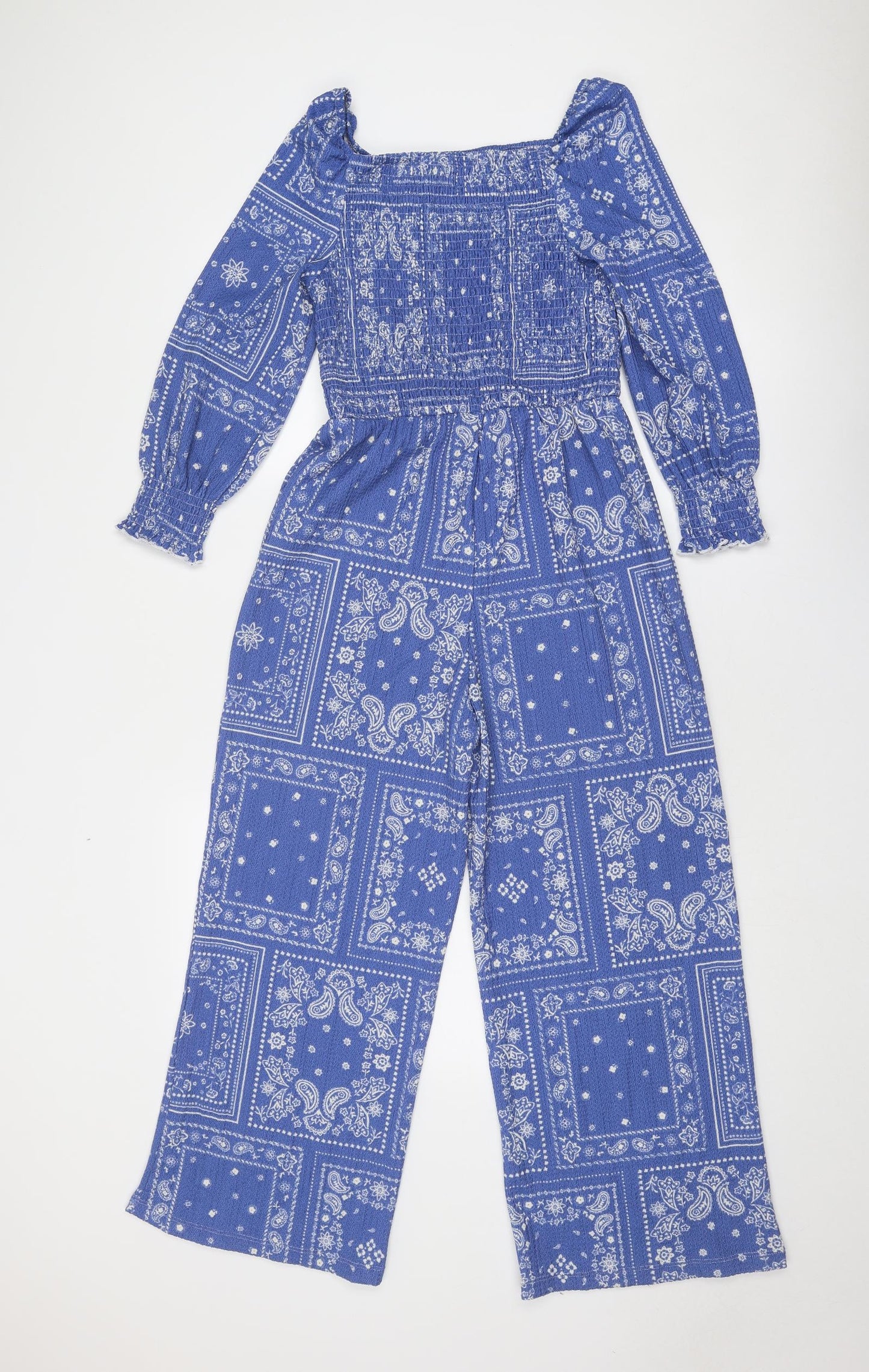 Marks and Spencer Girls Blue Geometric Polyester Jumpsuit One-Piece Size 11-12 Years Pullover