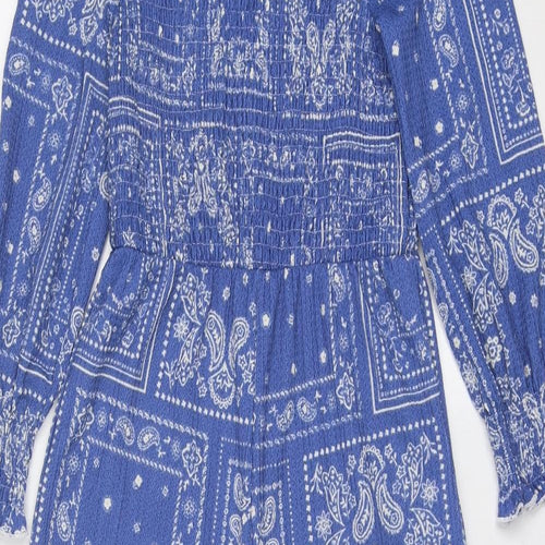 Marks and Spencer Girls Blue Geometric Polyester Jumpsuit One-Piece Size 11-12 Years Pullover