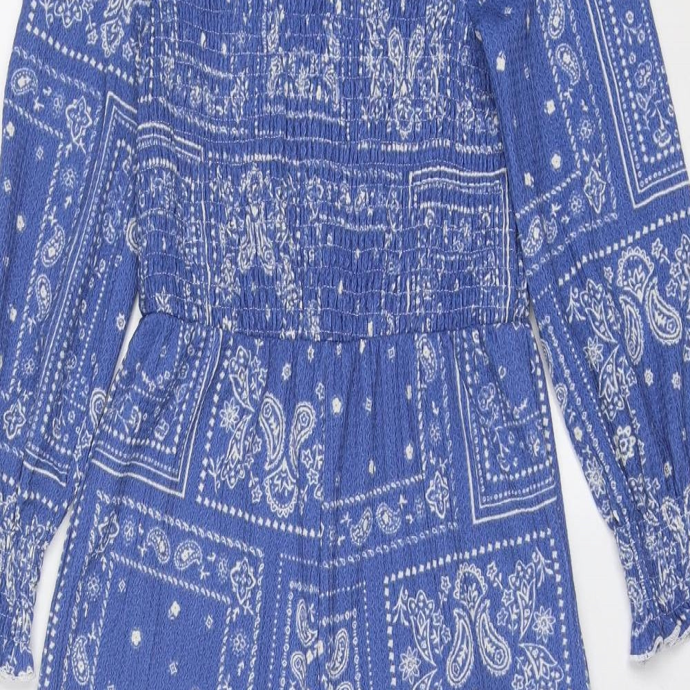 Marks and Spencer Girls Blue Geometric Polyester Jumpsuit One-Piece Size 11-12 Years Pullover