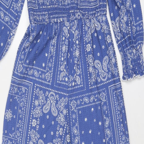 Marks and Spencer Girls Blue Geometric Polyester Jumpsuit One-Piece Size 11-12 Years Pullover