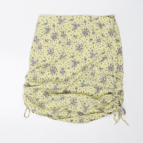Reverse Womens Yellow Floral Polyester Mini Skirt Size S Zip - Ruched