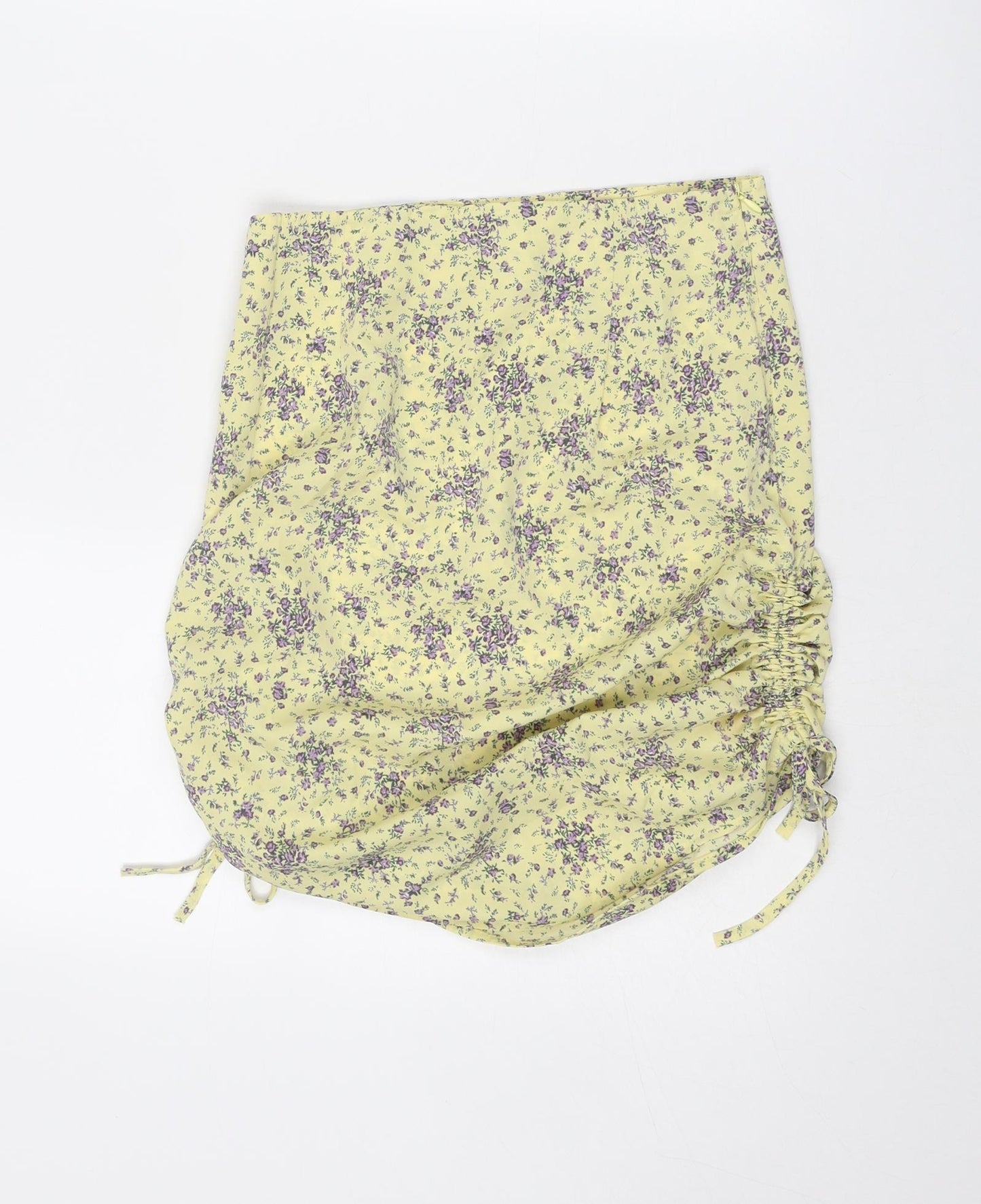 Reverse Womens Yellow Floral Polyester Mini Skirt Size S Zip - Ruched