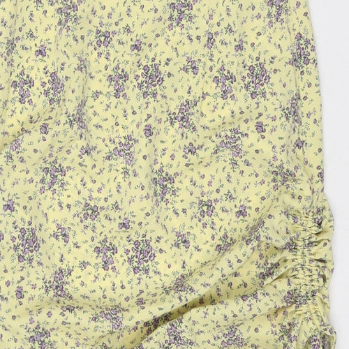 Reverse Womens Yellow Floral Polyester Mini Skirt Size S Zip - Ruched