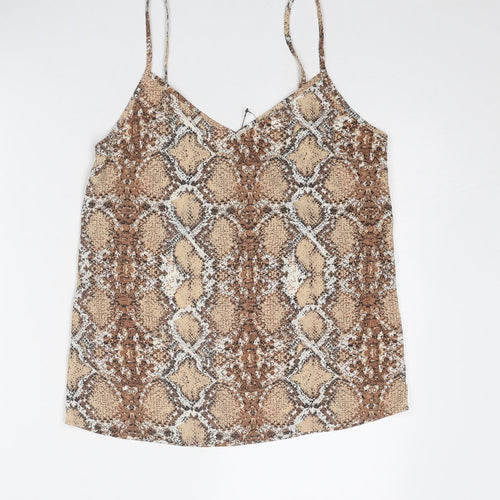 Marks and Spencer Womens Brown Animal Print Polyester Camisole Tank Size 8 V-Neck - Snake Skin Print