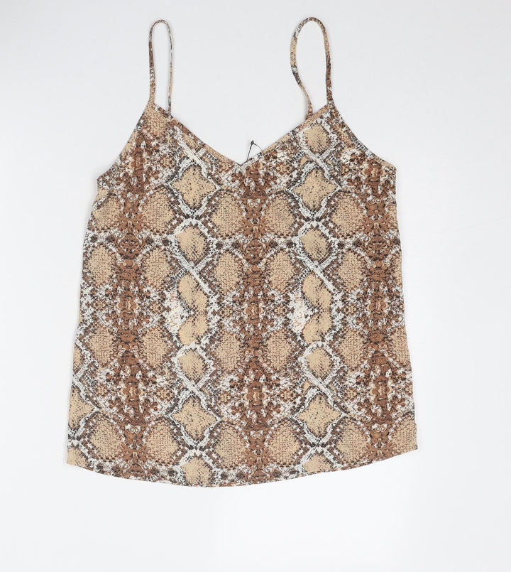 Marks and Spencer Womens Brown Animal Print Polyester Camisole Tank Size 8 V-Neck - Snake Skin Print