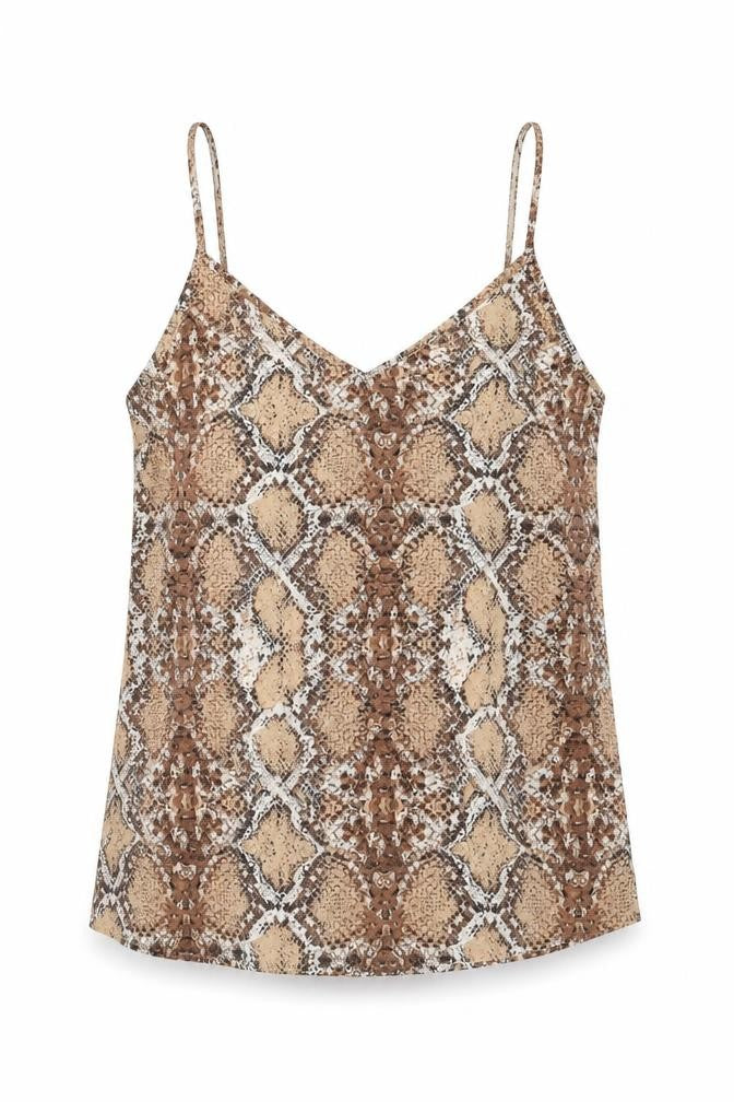 Marks and Spencer Womens Brown Animal Print Polyester Camisole Tank Size 8 V-Neck - Snake Skin Print