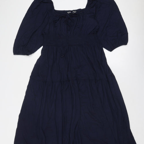 Marks and Spencer Womens Blue Viscose A-Line Size 14 Square Neck Tie