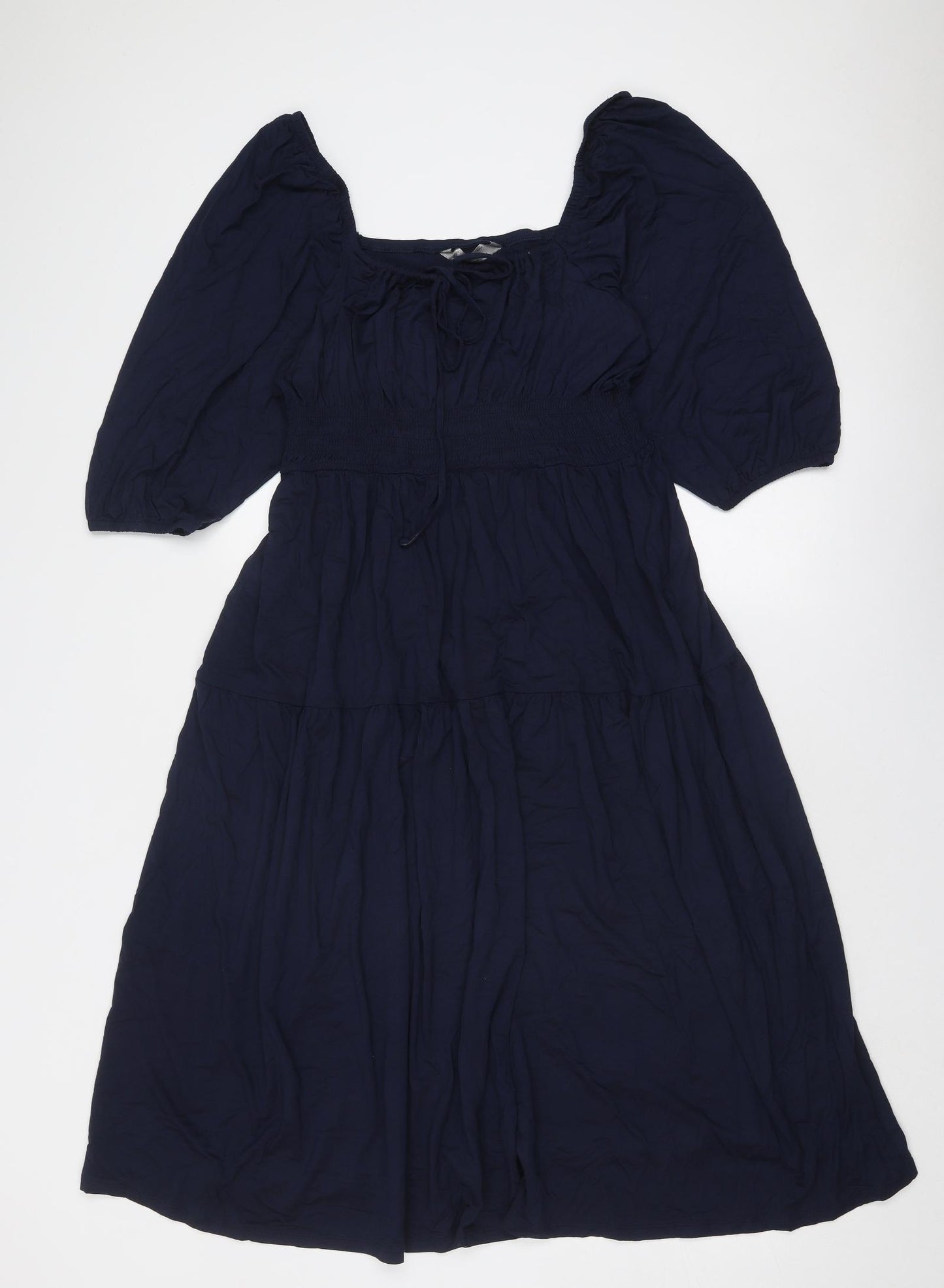 Marks and Spencer Womens Blue Viscose A-Line Size 14 Square Neck Tie