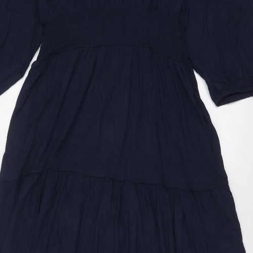 Marks and Spencer Womens Blue Viscose A-Line Size 14 Square Neck Tie