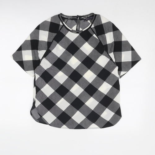 Marks and Spencer Womens Black Geometric Polyester Basic Blouse Size 6 Round Neck