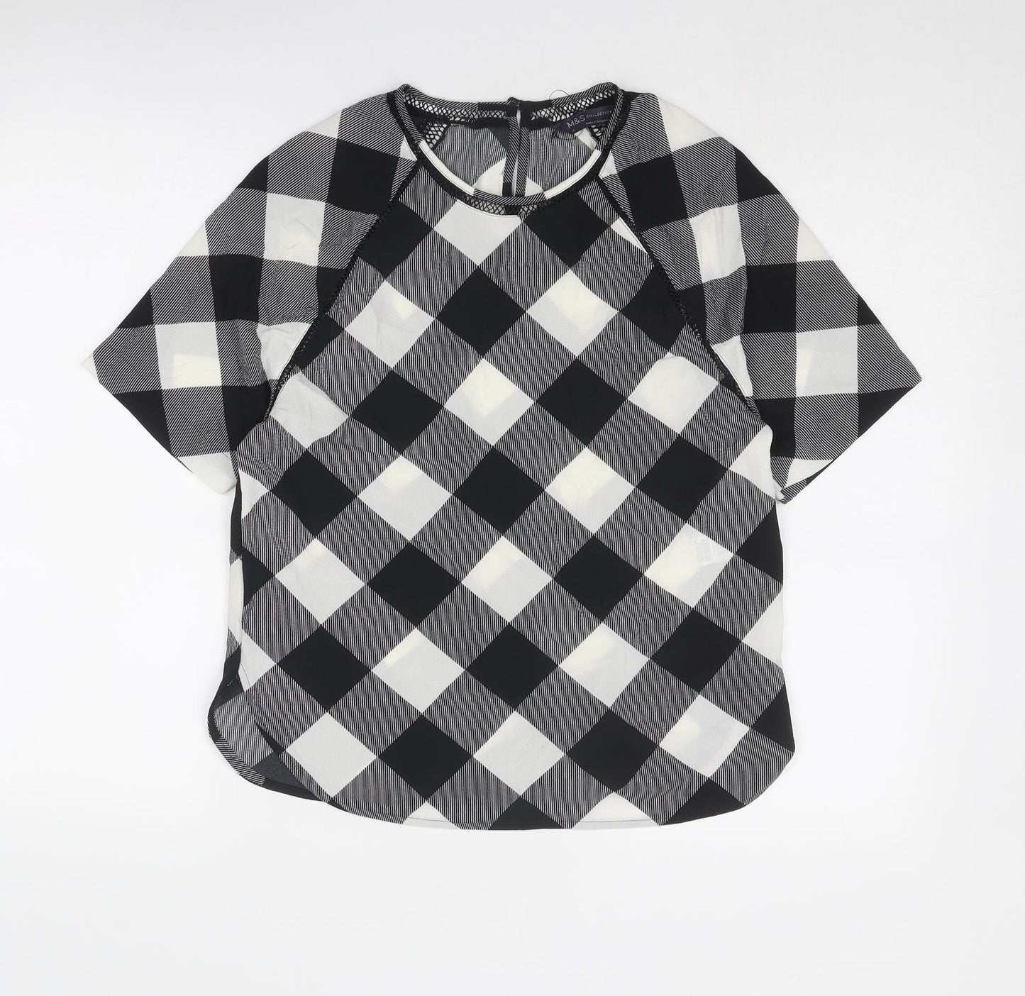 Marks and Spencer Womens Black Geometric Polyester Basic Blouse Size 6 Round Neck